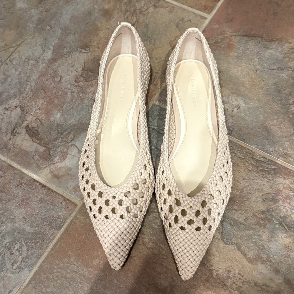 Rebecca Minkoff Beige Woven Pointed Toe Flats